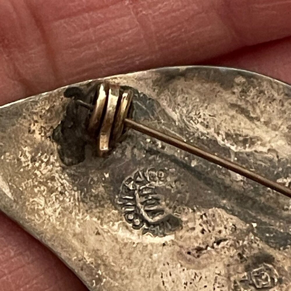Vintage Abalone Inlay .925 Sterling Silver Leaf Brooch Pin Beto Taxco Mexico 2" - Picture 4 of 6